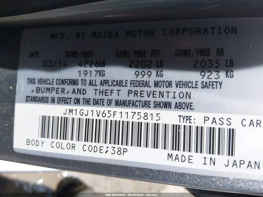 2015 MAZDA MAZDA6 I TOURING