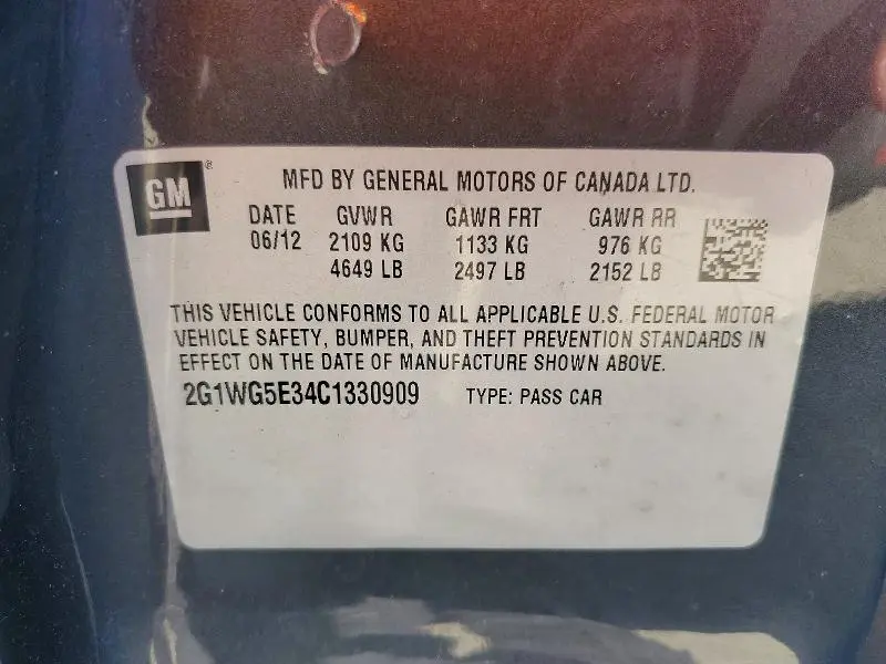 2012 CHEVROLET IMPALA LT  