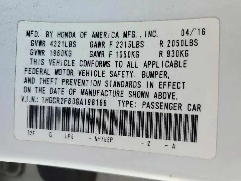 2016 HONDA ACCORD SPORT  