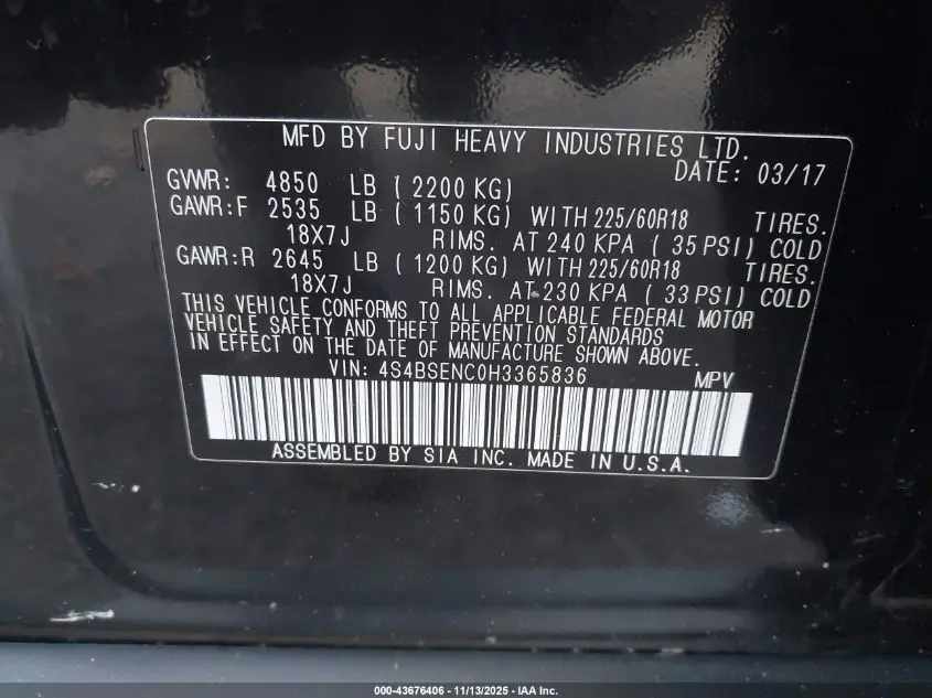 2017 SUBARU OUTBACK 3.6R LIMITED