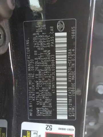 2020 TOYOTA CAMRY SE  