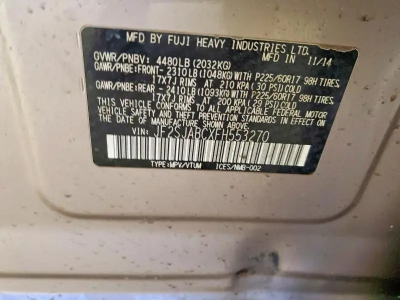 2015 SUBARU FORESTER 2.5I  