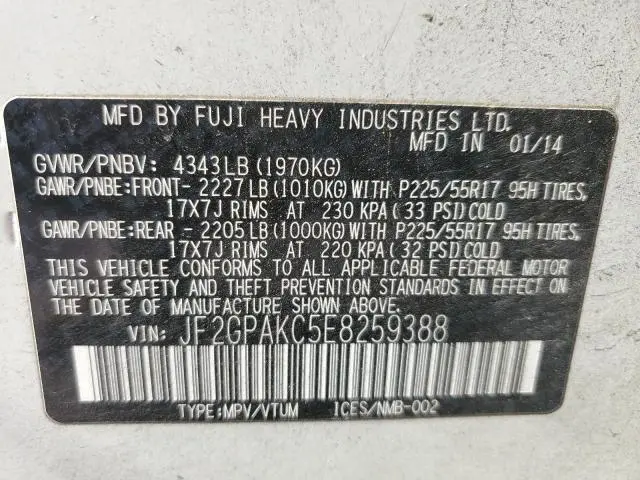 2014 SUBARU XV CROSSTREK 2.0 LIMITED  