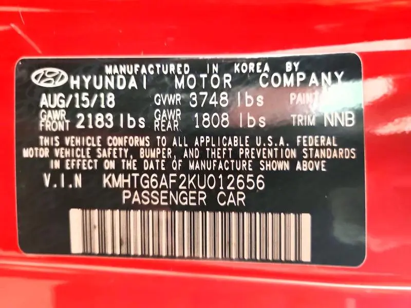 2019 HYUNDAI VELOSTER 2.0L  