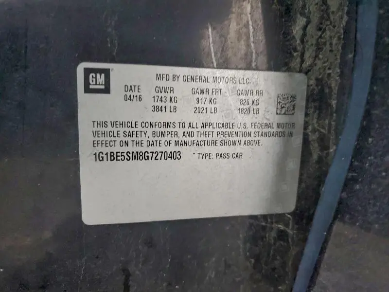 2016 CHEVROLET CRUZE LT  