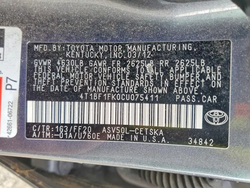2012 TOYOTA CAMRY BASE  