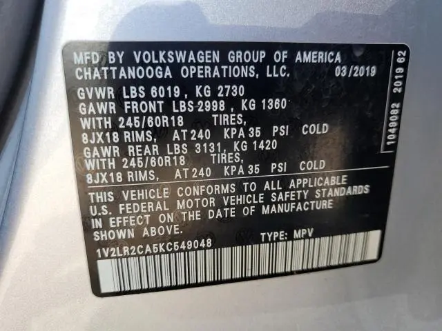 2019 VOLKSWAGEN ATLAS SE