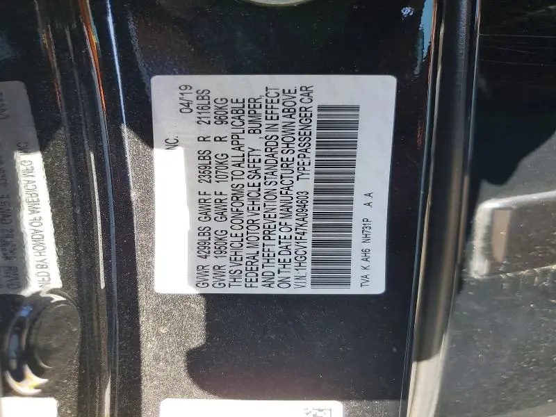 2019 HONDA ACCORD EX  