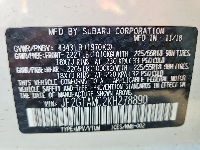 2019 SUBARU CROSSTREK LIMITED  