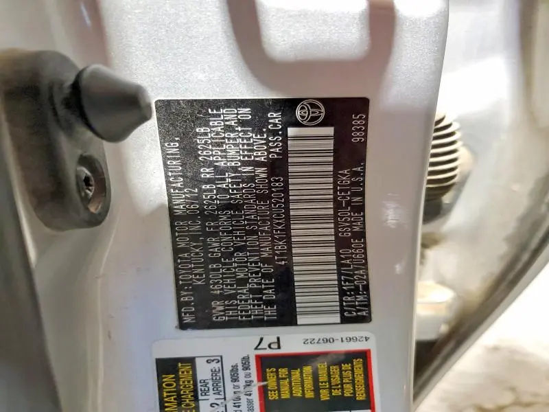 2012 TOYOTA CAMRY XLE V6  