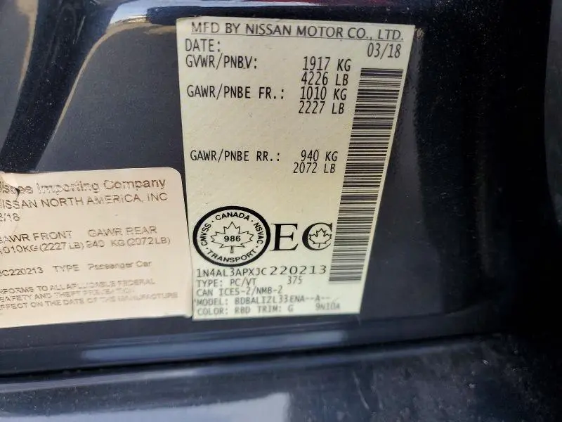 2018 NISSAN ALTIMA 2.5 S  