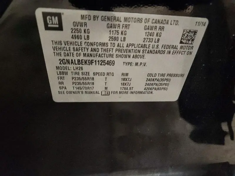 2015 CHEVROLET EQUINOX LT  