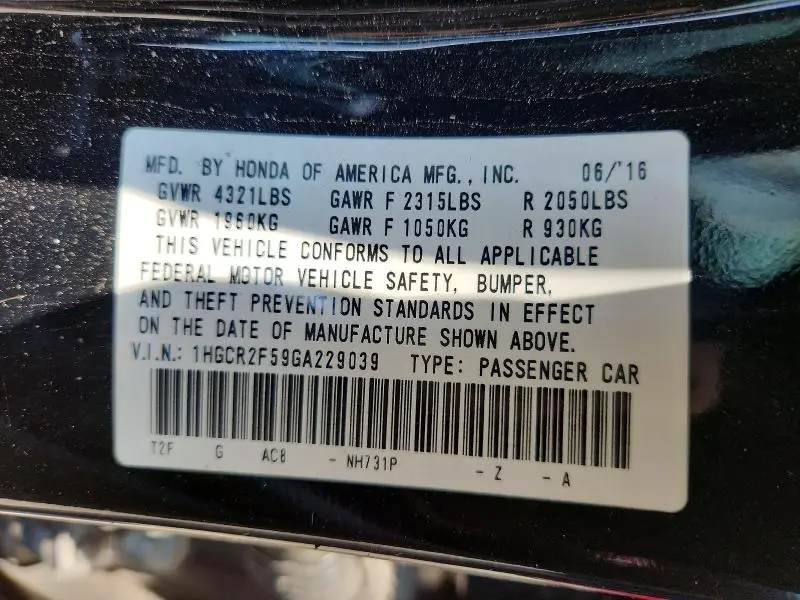 2016 HONDA ACCORD SPORT  