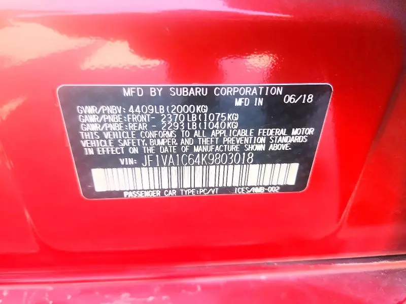 2019 SUBARU WRX PREMIUM  