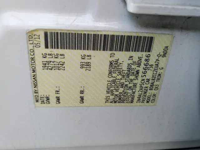 2012 NISSAN ALTIMA BASE  