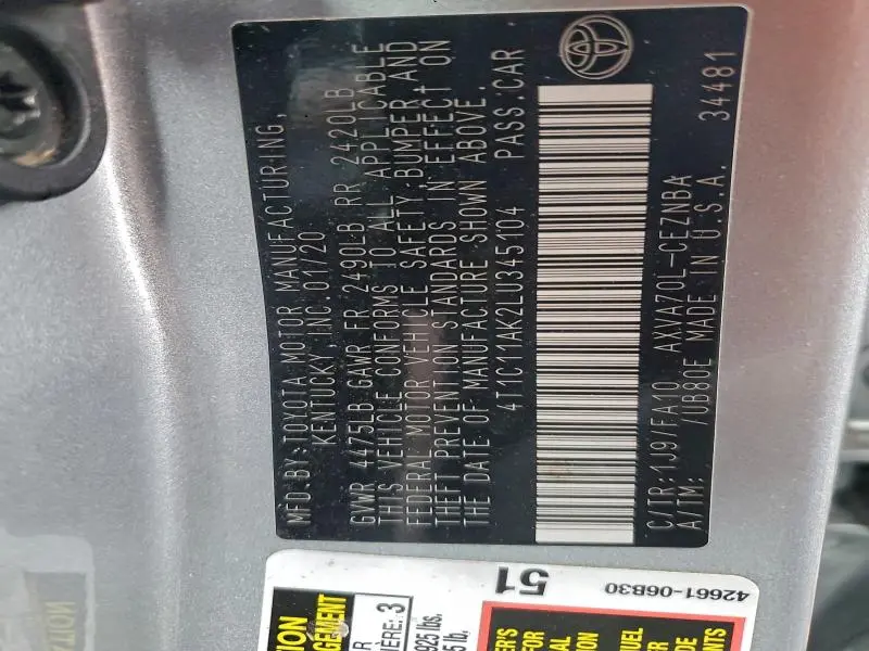 2020 TOYOTA CAMRY LE  