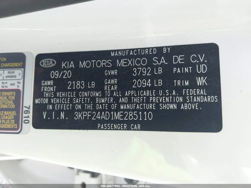 2021 KIA FORTE LXS