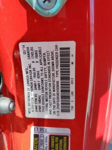2014 HONDA CIVIC LX  