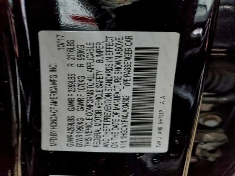 2018 HONDA ACCORD EX  