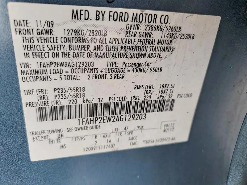 2010 FORD TAURUS SEL  