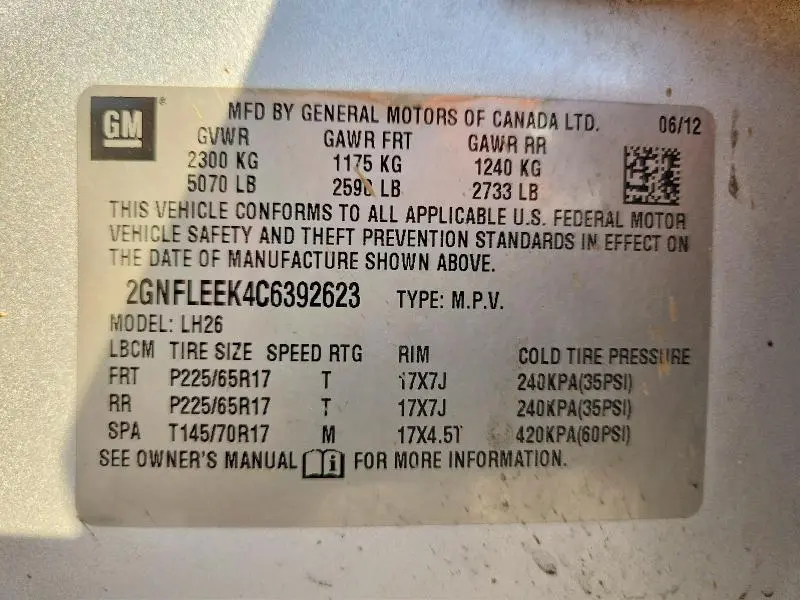 2012 CHEVROLET EQUINOX LT  