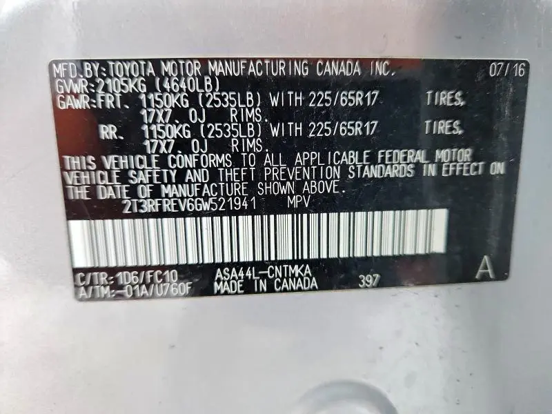 2016 TOYOTA RAV4 XLE  