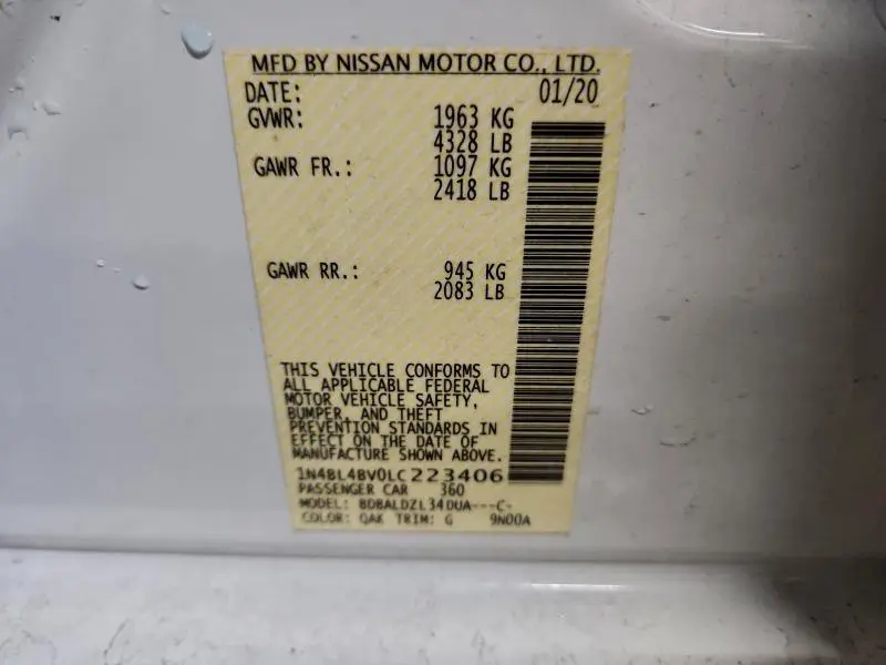 2020 NISSAN ALTIMA S  