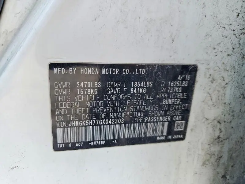 2016 HONDA FIT EX  