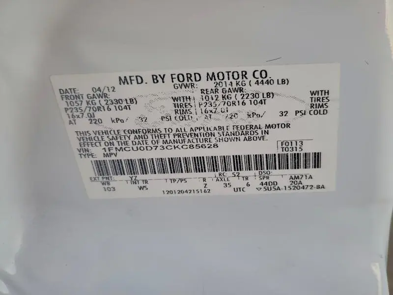 2012 FORD ESCAPE XLT  