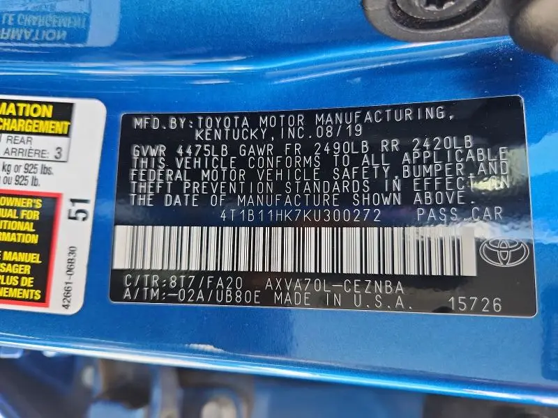 2019 TOYOTA CAMRY LE  