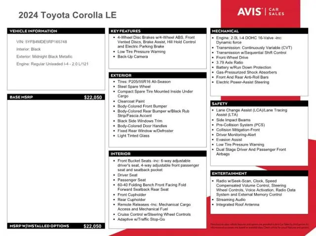 2024 TOYOTA COROLLA LE  