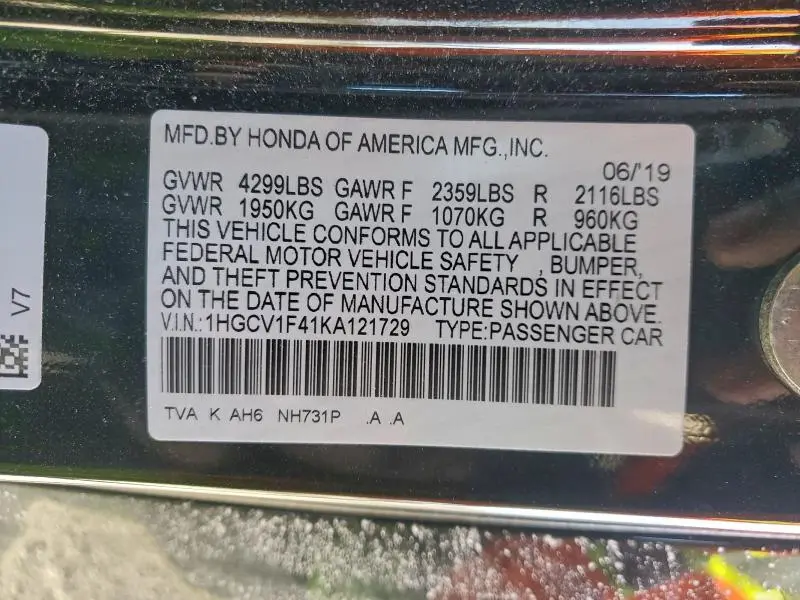 2019 HONDA ACCORD EX  