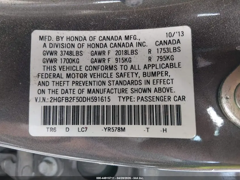 2013 HONDA CIVIC LX