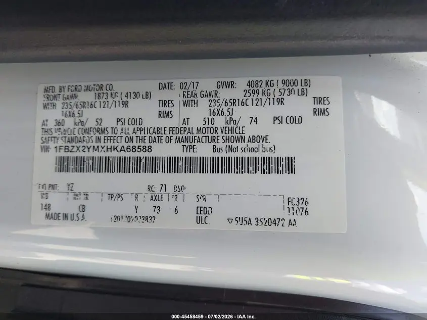 2017 FORD TRANSIT-350 XLT