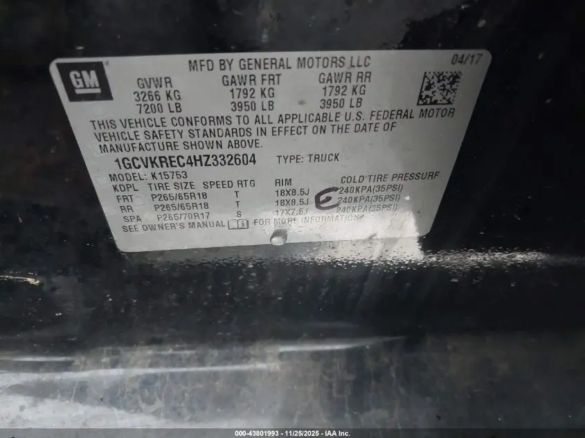 2017 CHEVROLET SILVERADO 1500 1LT