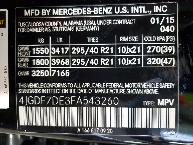2015 MERCEDES-BENZ GL 550 4MATIC  