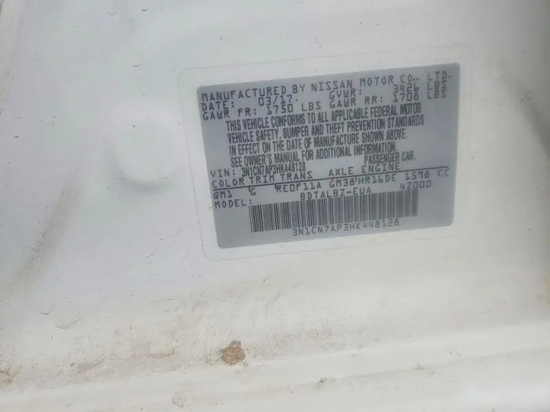2017 NISSAN VERSA 1.6 SV  