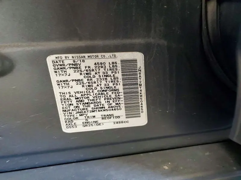 2019 NISSAN ROGUE SV  