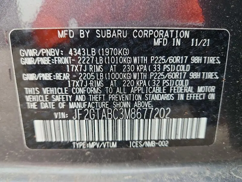 2021 SUBARU CROSSTREK   
