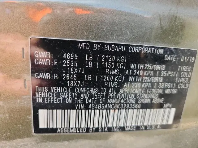 2019 SUBARU OUTBACK 2.5I LIMITED  