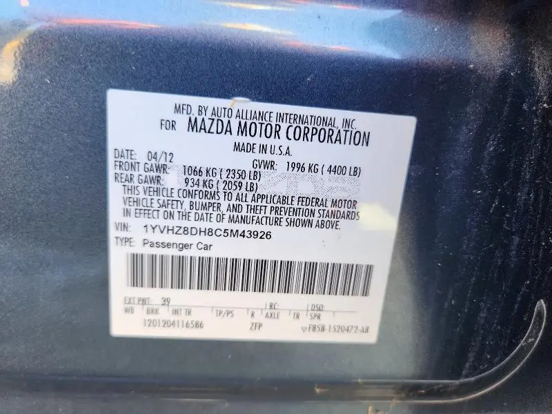 2012 MAZDA 6 I  
