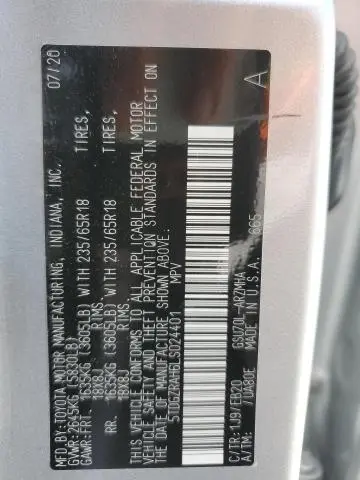 2020 TOYOTA HIGHLANDER XLE  