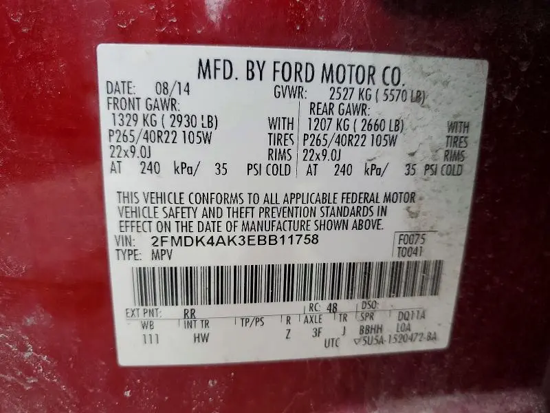 2014 FORD EDGE SPORT  