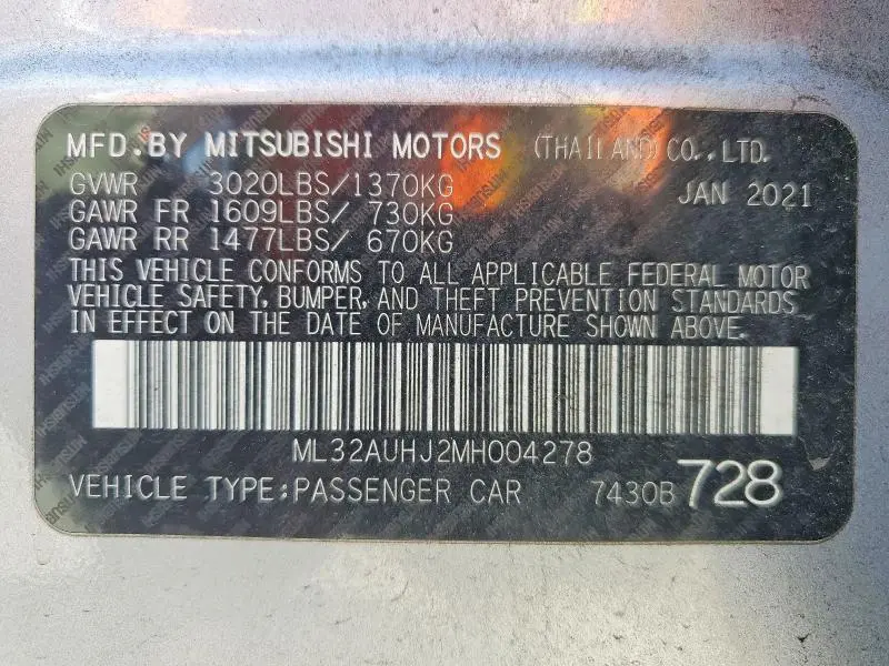 2021 MITSUBISHI MIRAGE ES  