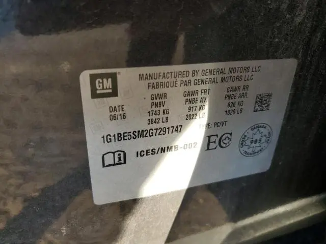 2016 CHEVROLET CRUZE LT  