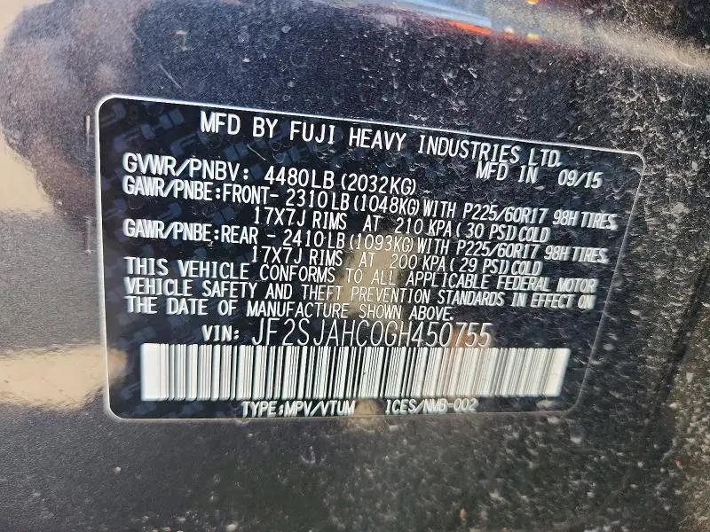 2016 SUBARU FORESTER 2.5I LIMITED  