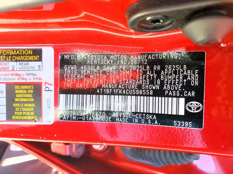 2012 TOYOTA CAMRY SE  