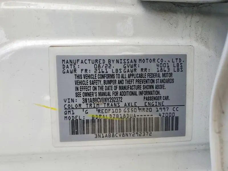 2022 NISSAN SENTRA SV  