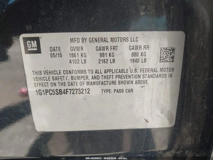 2015 CHEVROLET CRUZE 1LT AUTO
