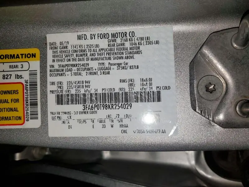 2019 FORD FUSION SE  
